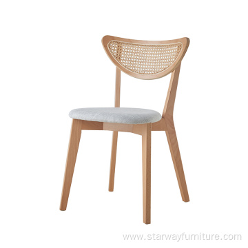 beech wood ratten back fabric PU-cushion dining chair